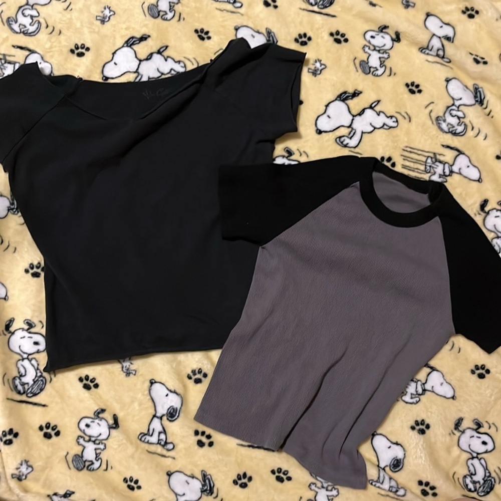 John Galt Brandy Melville Black Cropped Set of 2 Bundle Shirt Tops